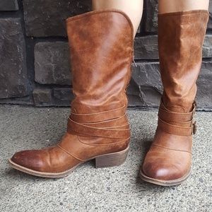 Joanna Gaines style brown mid calf boots